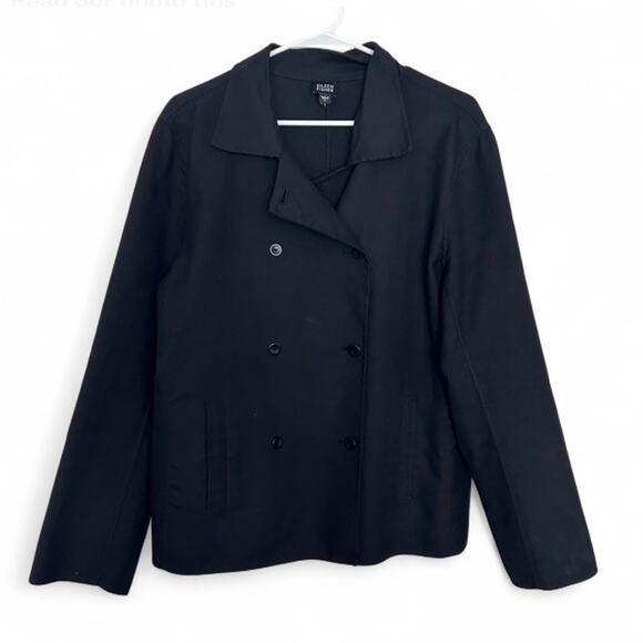 Eileen Fisher Women’s Black Cotton Button Front Blazer Jacket Size L - Picture 1 of 10